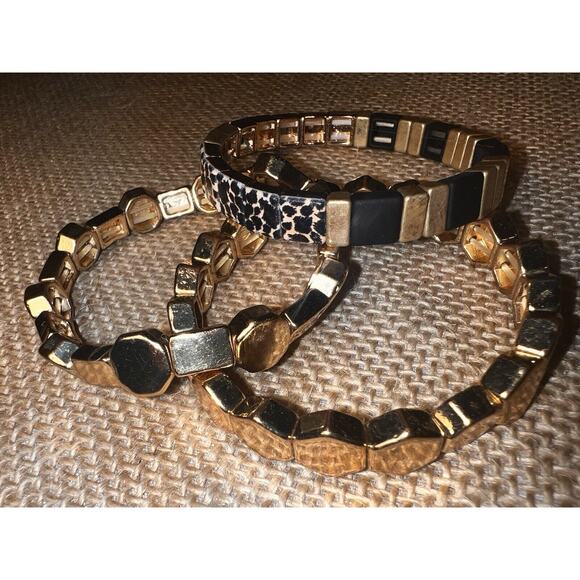 Gold Black Geometric Hexagonal & Square Flat Bead Stretch Bracelets--Set of 3 - Picture 6 of 12